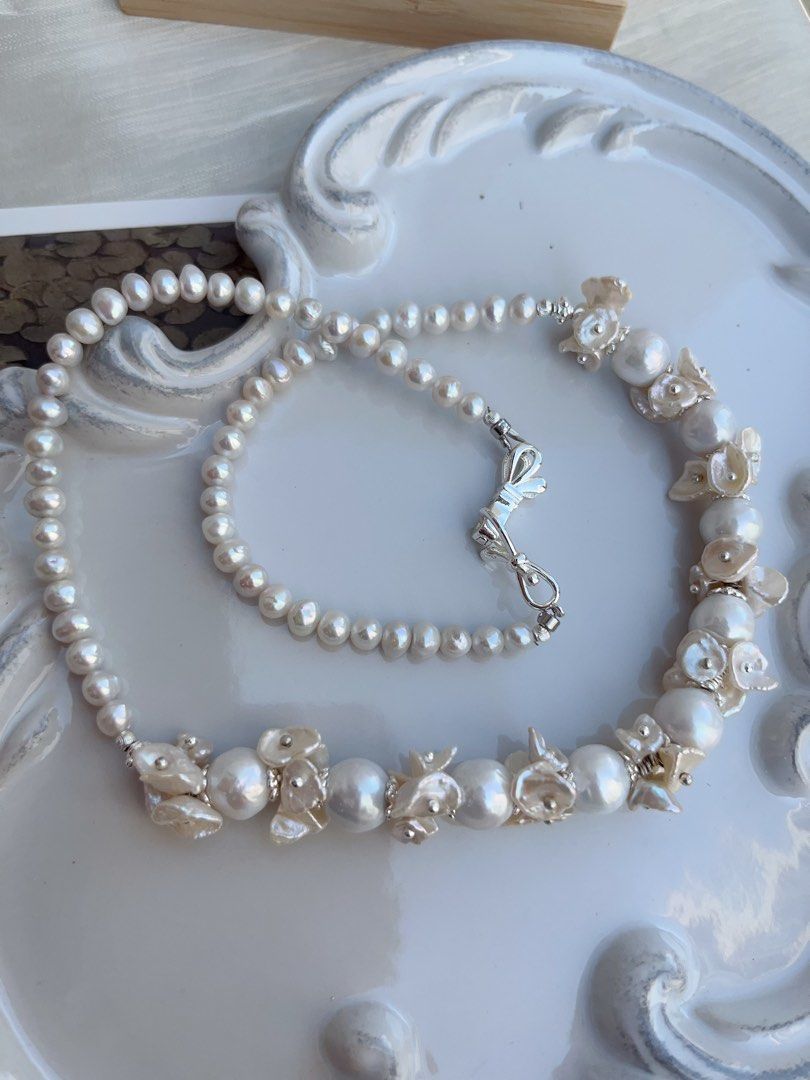#PN856 [Floral Series] Freshwater Pearl Necklace | Flower Garland on Neck| Petals| Candy Paper Baroque Lustrous | Classic Floral Design| Wedding 💒 Gift