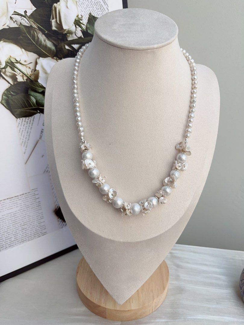 #PN856 [Floral Series] Freshwater Pearl Necklace | Flower Garland on Neck| Petals| Candy Paper Baroque Lustrous | Classic Floral Design| Wedding 💒 Gift