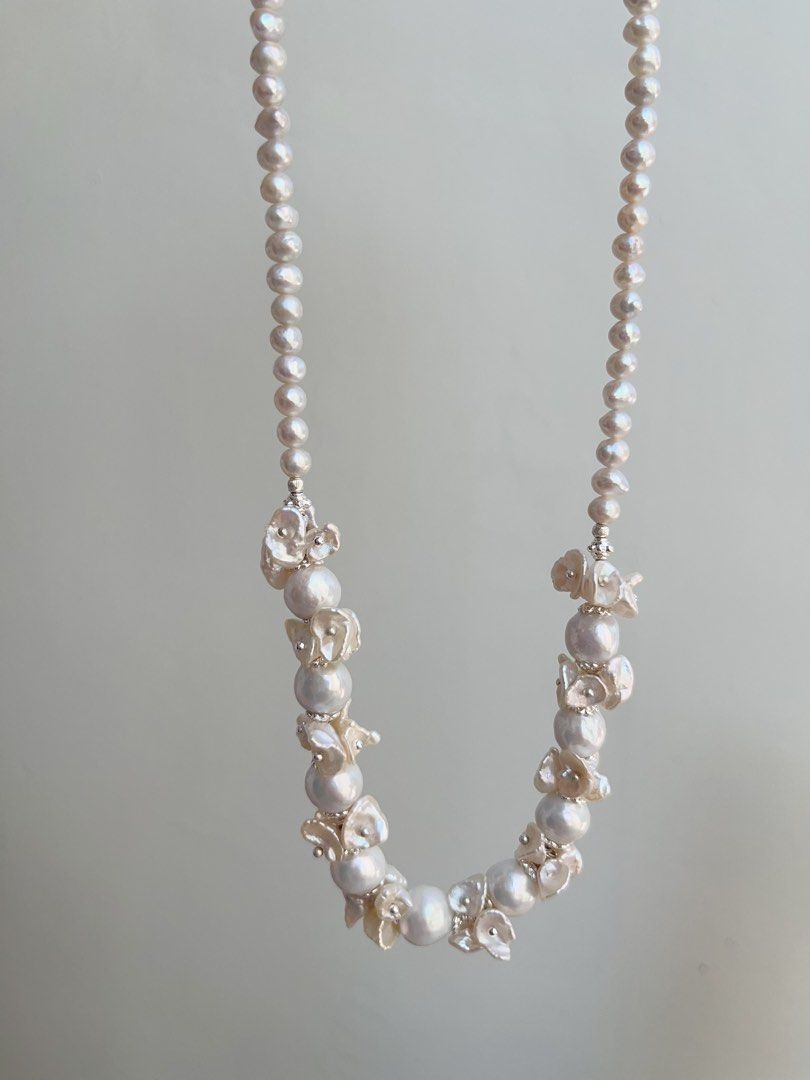 #PN856 [Floral Series] Freshwater Pearl Necklace | Flower Garland on Neck| Petals| Candy Paper Baroque Lustrous | Classic Floral Design| Wedding 💒 Gift