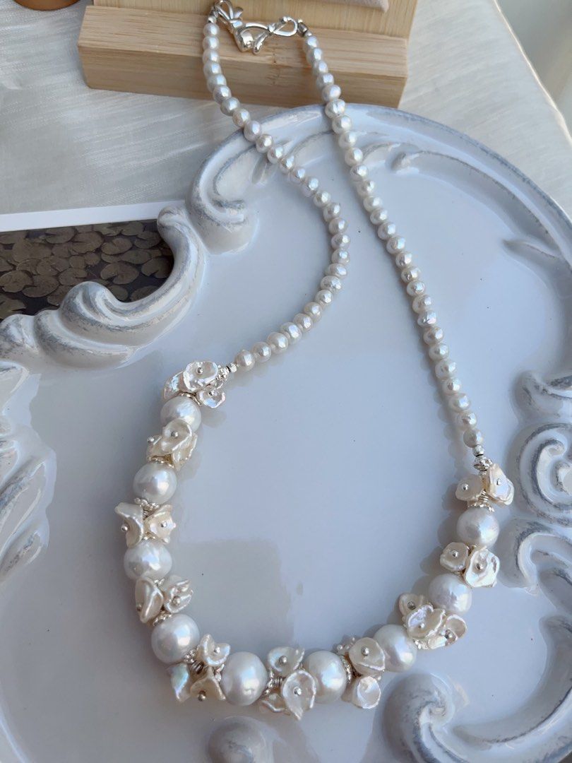 #PN856 [Floral Series] Freshwater Pearl Necklace | Flower Garland on Neck| Petals| Candy Paper Baroque Lustrous | Classic Floral Design| Wedding 💒 Gift