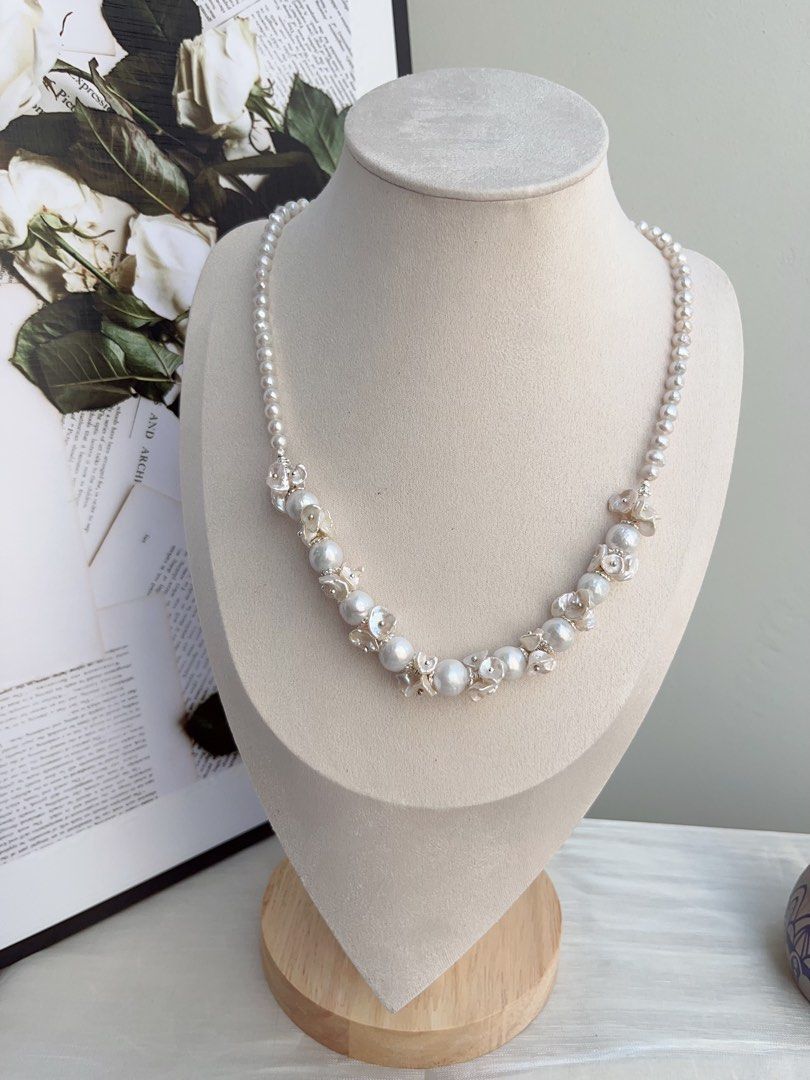#PN856 [Floral Series] Freshwater Pearl Necklace | Flower Garland on Neck| Petals| Candy Paper Baroque Lustrous | Classic Floral Design| Wedding 💒 Gift