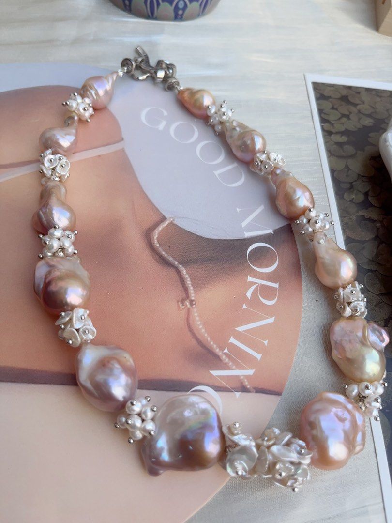 #PN862 [Floral Series] Freshwater Pearl Necklace | Champagne-Purple Lustre Fishtail Baroque | Pearl Petal | Excellent Lustre| Heavy Craft | High-end Jewelry | Weight of Crown| Wedding, Anniversary Gifts 🎁| For Special Events