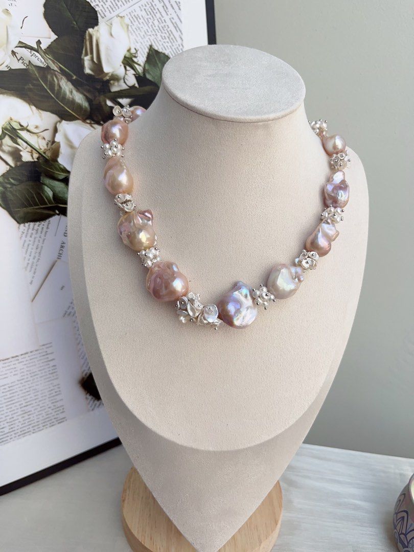 #PN862 [Floral Series] Freshwater Pearl Necklace | Champagne-Purple Lustre Fishtail Baroque | Pearl Petal | Excellent Lustre| Heavy Craft | High-end Jewelry | Weight of Crown| Wedding, Anniversary Gifts 🎁| For Special Events