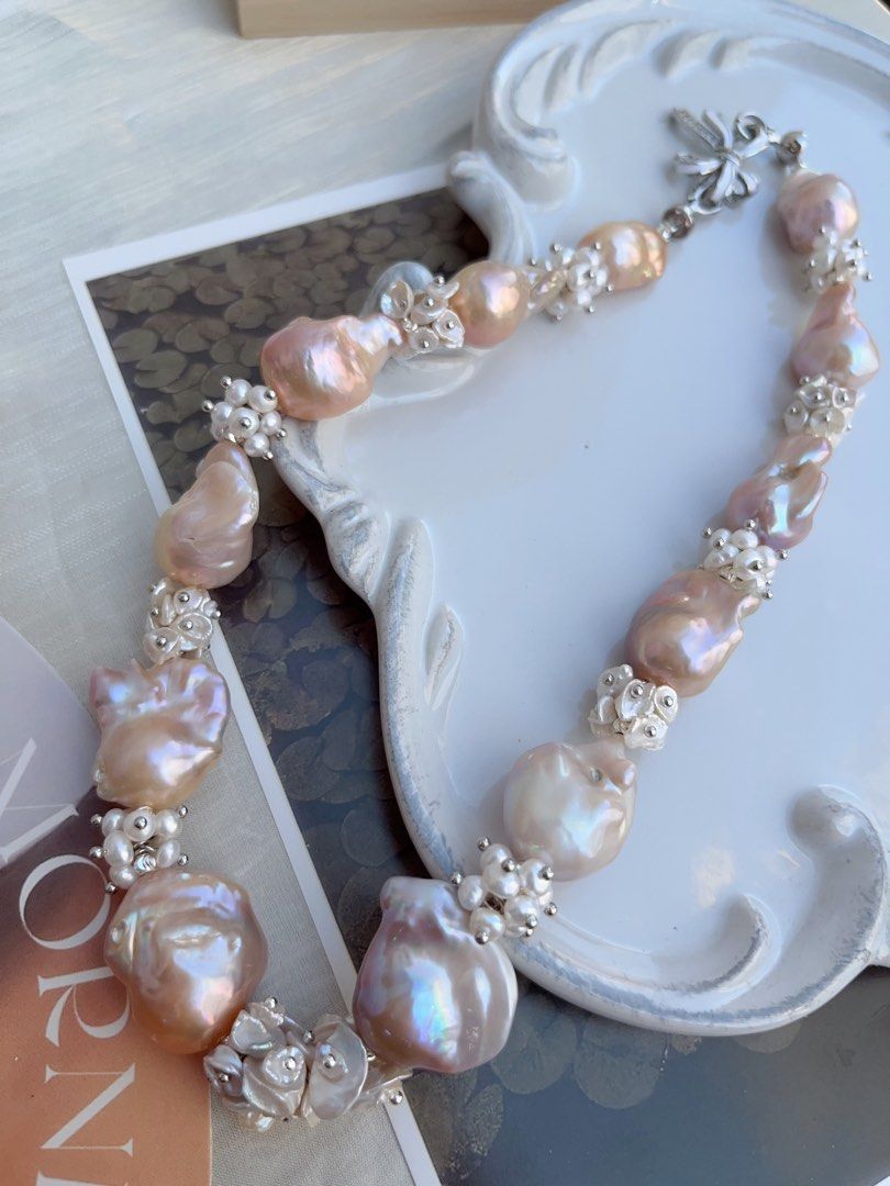 #PN862 [Floral Series] Freshwater Pearl Necklace | Champagne-Purple Lustre Fishtail Baroque | Pearl Petal | Excellent Lustre| Heavy Craft | High-end Jewelry | Weight of Crown| Wedding, Anniversary Gifts 🎁| For Special Events