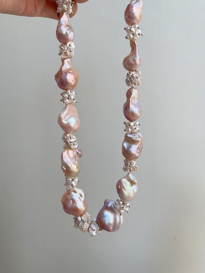 #PN862 [Floral Series] Freshwater Pearl Necklace | Champagne-Purple Lustre Fishtail Baroque | Pearl Petal | Excellent Lustre| Heavy Craft | High-end Jewelry | Weight of Crown| Wedding, Anniversary Gifts 🎁| For Special Events
