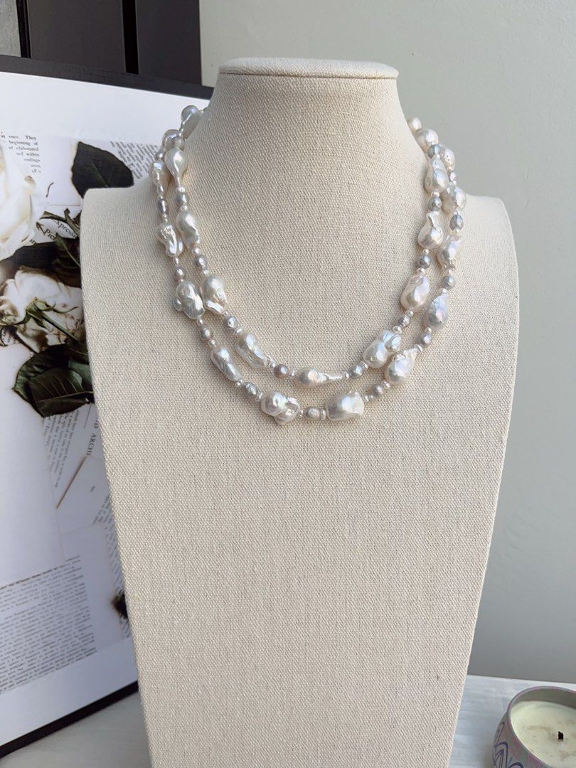 #PN863 Freshwater Pearl Necklace |98cm Long Sweater Necklace | Flexible Wearing Length| Multiple Way of Wearing | Small-medium Fishtail Baroque | Two Rounds| Powerful & Elegant | Perfect for Gift 💝