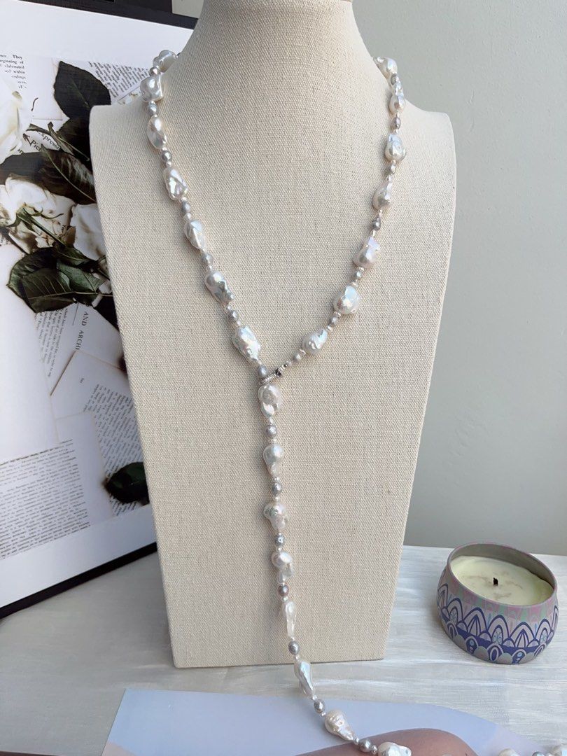 #PN863 Freshwater Pearl Necklace |98cm Long Sweater Necklace | Flexible Wearing Length| Multiple Way of Wearing | Small-medium Fishtail Baroque | Two Rounds| Powerful & Elegant | Perfect for Gift 💝