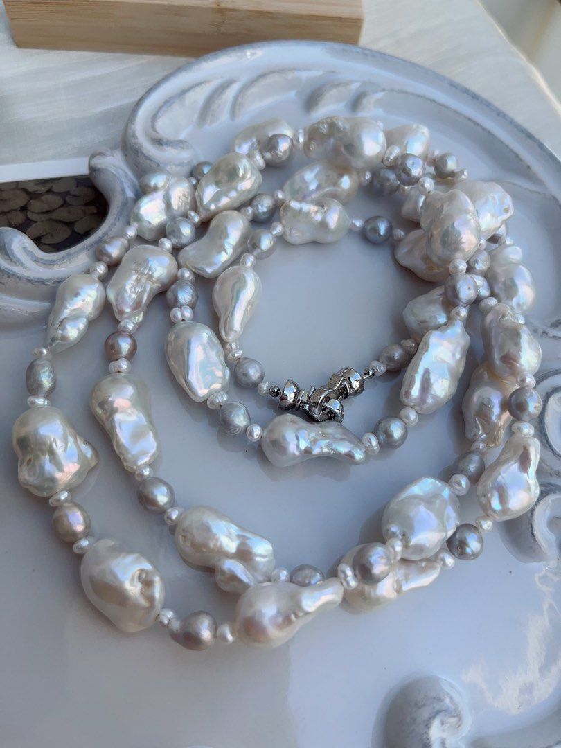 #PN863 Freshwater Pearl Necklace |98cm Long Sweater Necklace | Flexible Wearing Length| Multiple Way of Wearing | Small-medium Fishtail Baroque | Two Rounds| Powerful & Elegant | Perfect for Gift 💝