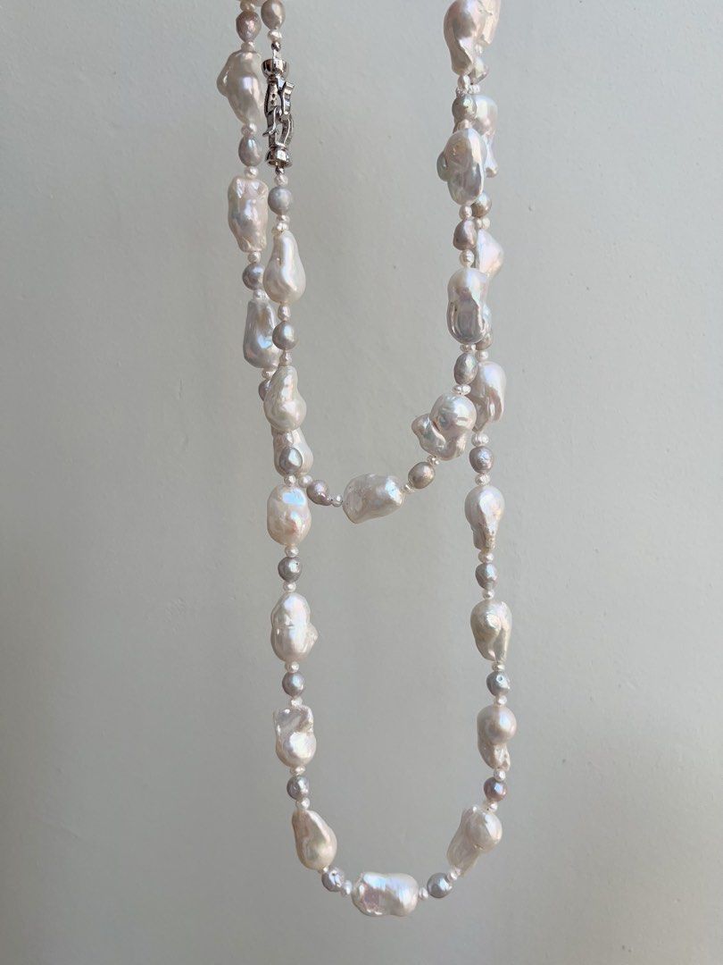#PN863 Freshwater Pearl Necklace |98cm Long Sweater Necklace | Flexible Wearing Length| Multiple Way of Wearing | Small-medium Fishtail Baroque | Two Rounds| Powerful & Elegant | Perfect for Gift 💝