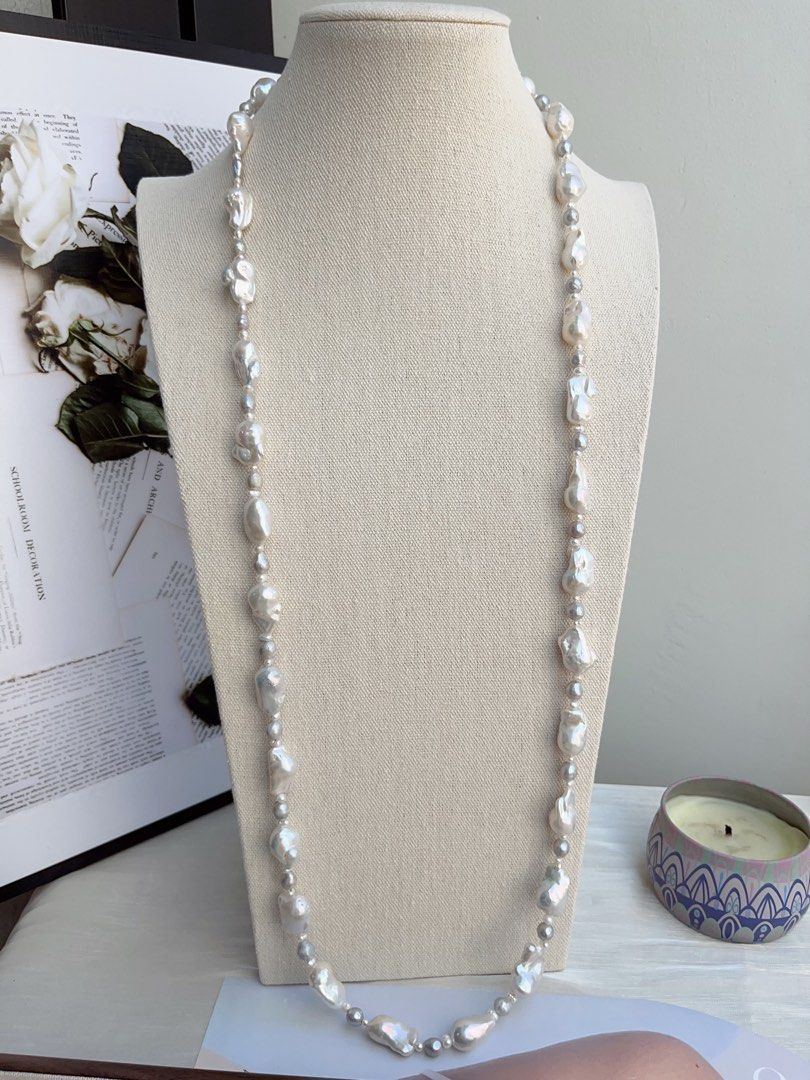 #PN863 Freshwater Pearl Necklace |98cm Long Sweater Necklace | Flexible Wearing Length| Multiple Way of Wearing | Small-medium Fishtail Baroque | Two Rounds| Powerful & Elegant | Perfect for Gift 💝