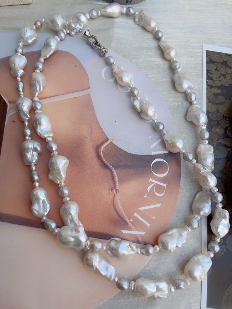 #PN863 Freshwater Pearl Necklace |98cm Long Sweater Necklace | Flexible Wearing Length| Multiple Way of Wearing | Small-medium Fishtail Baroque | Two Rounds| Powerful & Elegant | Perfect for Gift 💝