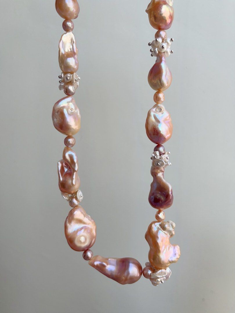 #PN864 [Floral Series] Freshwater Pearl Necklace & Earrings Set | Lustrous | Irregular Baroque | Petals Pearl | Orange-Purple-Pink Colour | Natural Defects| Grand Occasion Jewelry