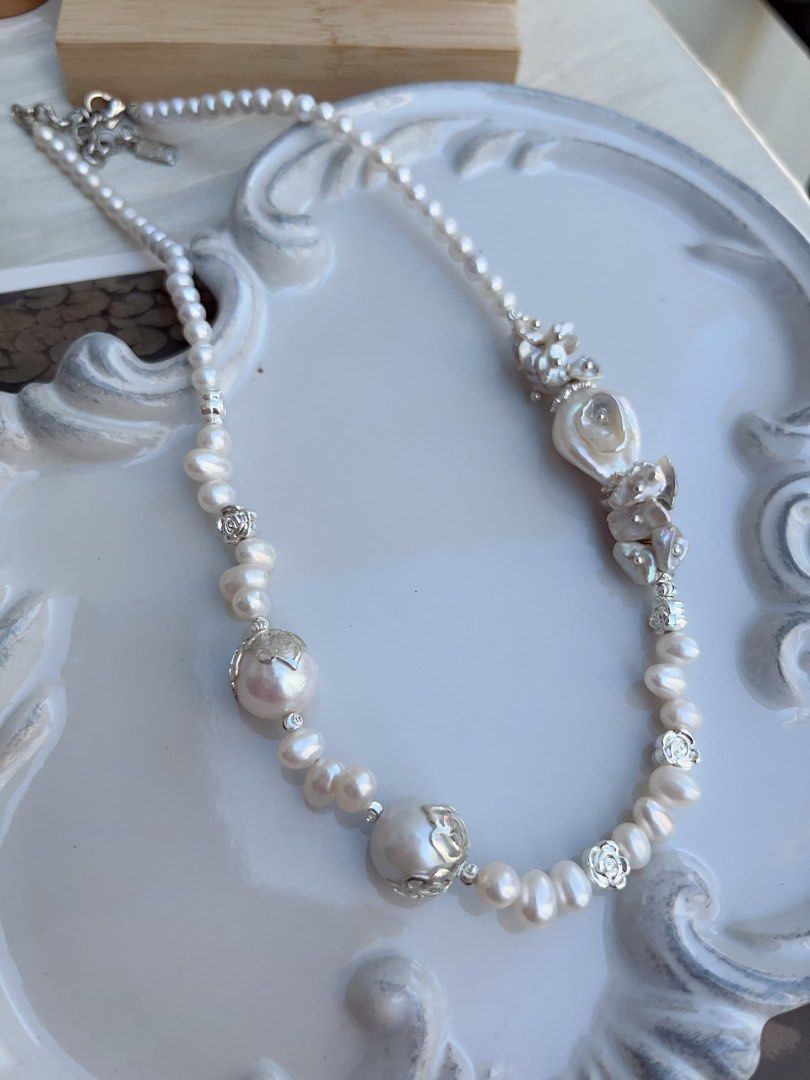 #PN865 [Floral Series] Freshwater Pearl Necklace | Rose Manor| Petal-on-pearl| Lace Pearl| Add Some Styles