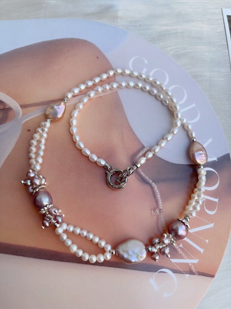 #PN868 [Floral Series] Freshwater Pearl Necklace | Avocado Lustre Baroque | Water-drop Pearl| 2-layer| Shine Every Day, Effortlessly | Anniversary Gift 💝