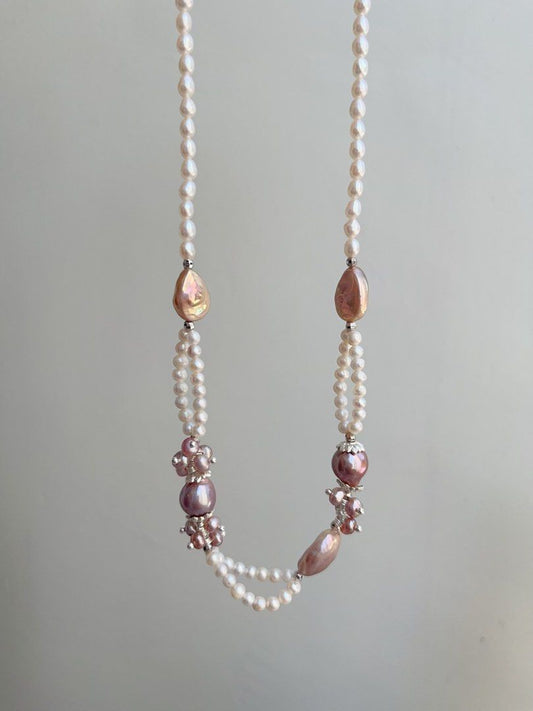 #PN868 [Floral Series] Freshwater Pearl Necklace | Avocado Lustre Baroque | Water-drop Pearl| 2-layer| Shine Every Day, Effortlessly | Anniversary Gift 💝