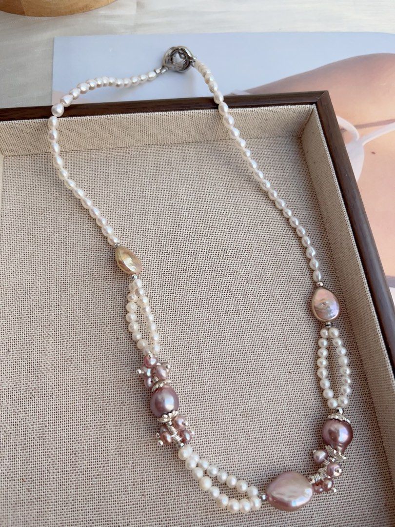 #PN868 [Floral Series] Freshwater Pearl Necklace | Avocado Lustre Baroque | Water-drop Pearl| 2-layer| Shine Every Day, Effortlessly | Anniversary Gift 💝