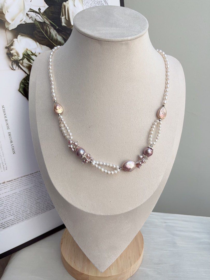 #PN868 [Floral Series] Freshwater Pearl Necklace | Avocado Lustre Baroque | Water-drop Pearl| 2-layer| Shine Every Day, Effortlessly | Anniversary Gift 💝