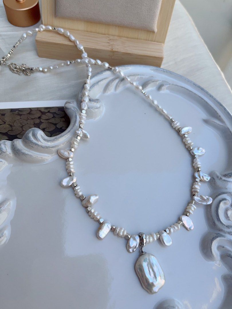 #PN869 Freshwater Pearl Necklace | Slim Petal Baroque | Square Shaped Pendant | Dainty | Jewels That Tell Stories | Gift Choice 💝