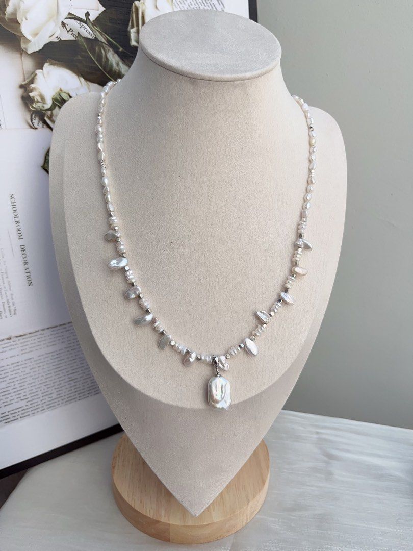 #PN869 Freshwater Pearl Necklace | Slim Petal Baroque | Square Shaped Pendant | Dainty | Jewels That Tell Stories | Gift Choice 💝
