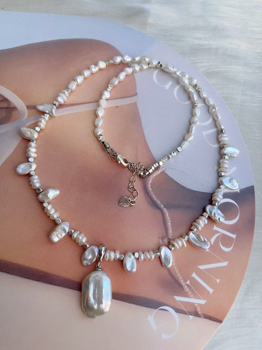 #PN869 Freshwater Pearl Necklace | Slim Petal Baroque | Square Shaped Pendant | Dainty | Jewels That Tell Stories | Gift Choice 💝