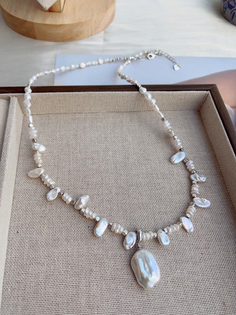 #PN869 Freshwater Pearl Necklace | Slim Petal Baroque | Square Shaped Pendant | Dainty | Jewels That Tell Stories | Gift Choice 💝