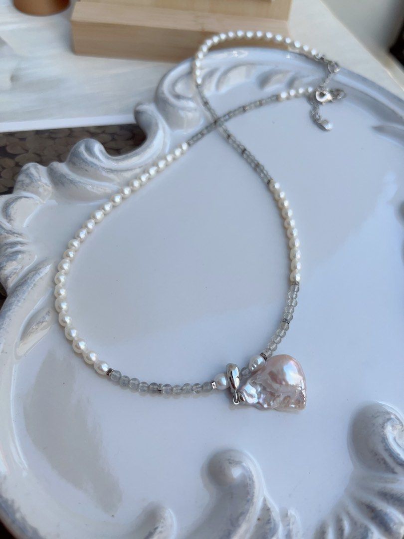 #PN870 Freshwater Pearl Necklace | Moonstone | Removable Dumpling Shaped Baroque Pendant | Subtle, Yet Stunning