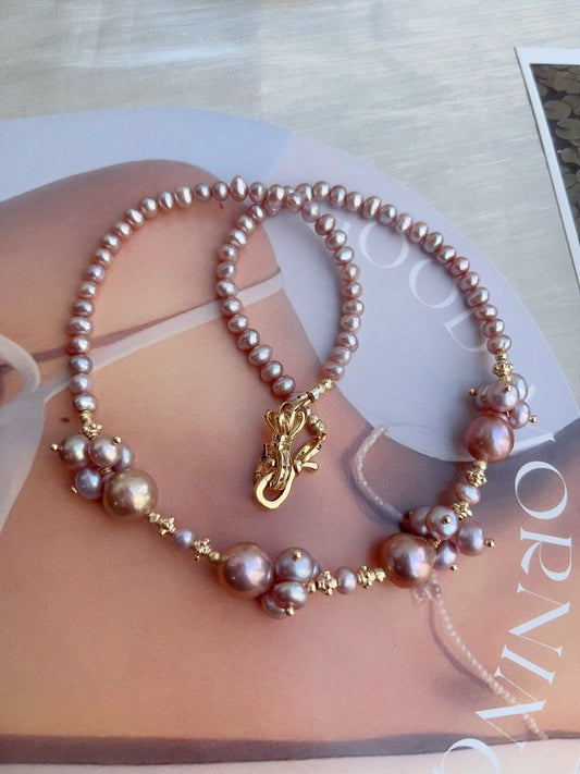 #PN871 [Floral Series] Freshwater Pearl Necklace | Chunky Petals| Avocado Baroque | Lustrous Purple | Elevate Your Everyday Look| Recommended Gift 🎁