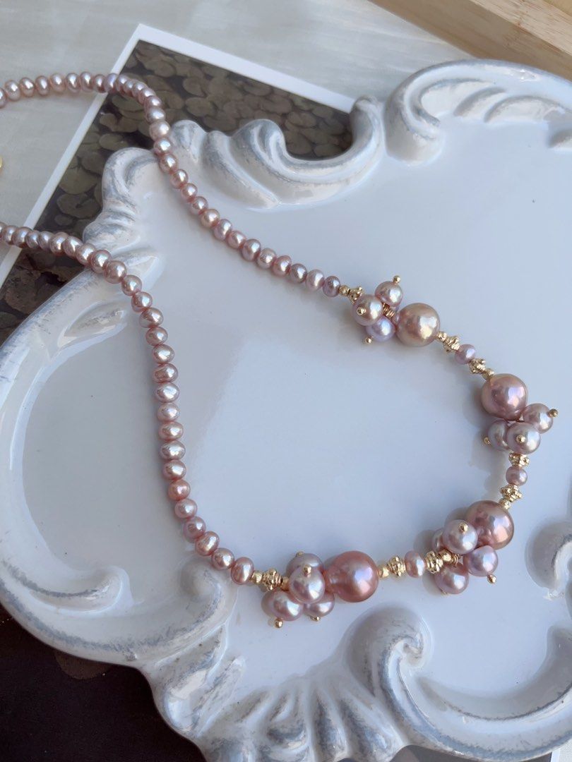 #PN871 [Floral Series] Freshwater Pearl Necklace | Chunky Petals| Avocado Baroque | Lustrous Purple | Elevate Your Everyday Look| Recommended Gift 🎁