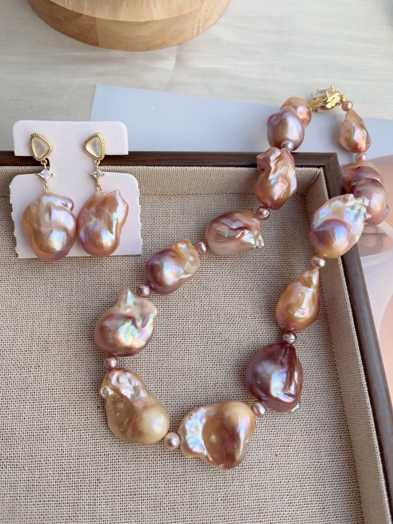 #PN875 Freshwater Pearl Necklace & Earrings Set | Big Lustrous Fishtail Baroque Pearl | Lavender Purple | Natural Flaws | Dumpling Shape | Because You Deserve Radiance | Perfect For Gift| Wedding, Anniversary, Birthday