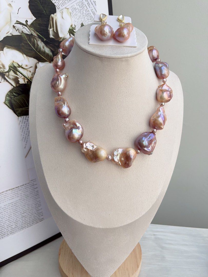 #PN875 Freshwater Pearl Necklace & Earrings Set | Big Lustrous Fishtail Baroque Pearl | Lavender Purple | Natural Flaws | Dumpling Shape | Because You Deserve Radiance | Perfect For Gift| Wedding, Anniversary, Birthday
