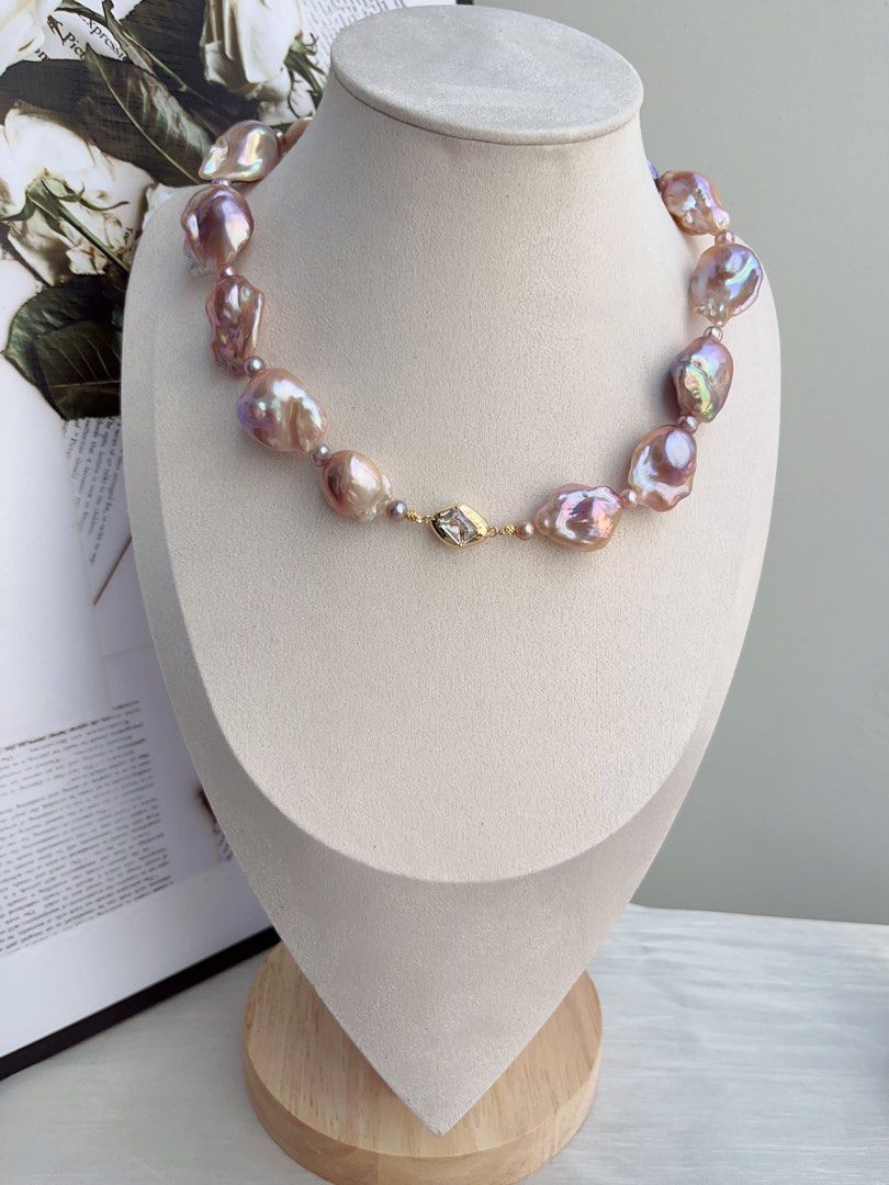 #PN875 Freshwater Pearl Necklace & Earrings Set | Big Lustrous Fishtail Baroque Pearl | Lavender Purple | Natural Flaws | Dumpling Shape | Because You Deserve Radiance | Perfect For Gift| Wedding, Anniversary, Birthday