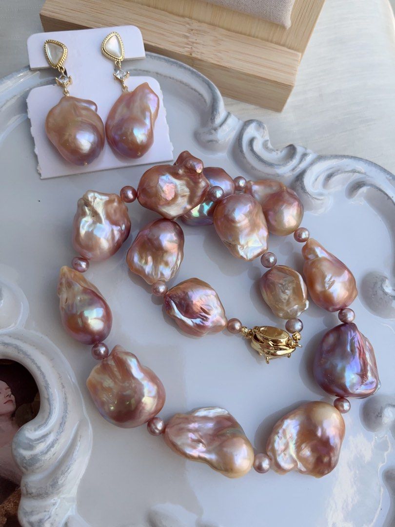 #PN875 Freshwater Pearl Necklace & Earrings Set | Big Lustrous Fishtail Baroque Pearl | Lavender Purple | Natural Flaws | Dumpling Shape | Because You Deserve Radiance | Perfect For Gift| Wedding, Anniversary, Birthday