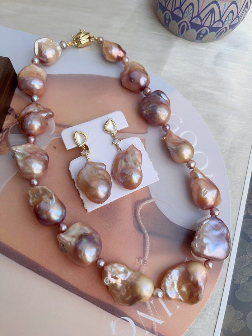 #PN875 Freshwater Pearl Necklace & Earrings Set | Big Lustrous Fishtail Baroque Pearl | Lavender Purple | Natural Flaws | Dumpling Shape | Because You Deserve Radiance | Perfect For Gift| Wedding, Anniversary, Birthday