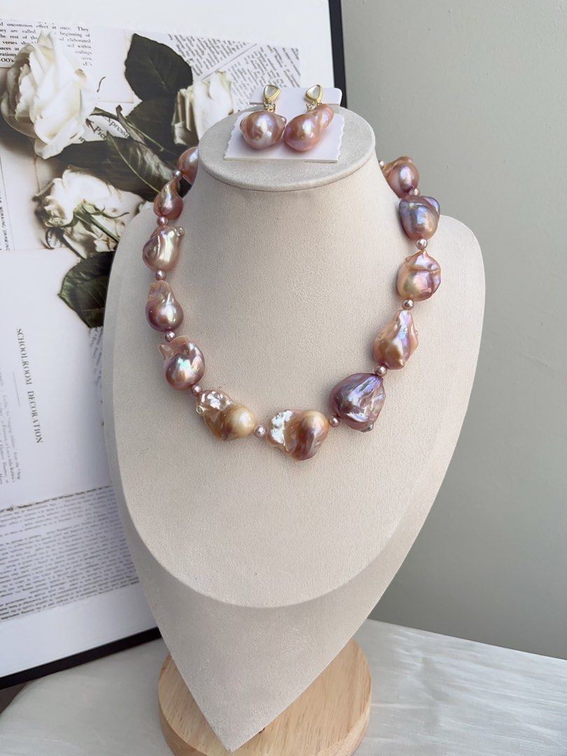 #PN875 Freshwater Pearl Necklace & Earrings Set | Big Lustrous Fishtail Baroque Pearl | Lavender Purple | Natural Flaws | Dumpling Shape | Because You Deserve Radiance | Perfect For Gift| Wedding, Anniversary, Birthday