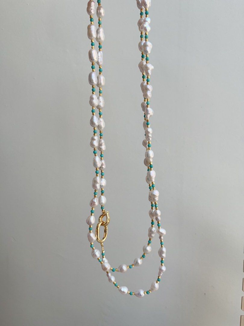 #PN876 Freshwater Pearl Necklace | 110cm Long Sweater Necklace | Turquoise | Various Wearing | Blue Summer| Baroque | Gift 🎁 for Loved Ones
