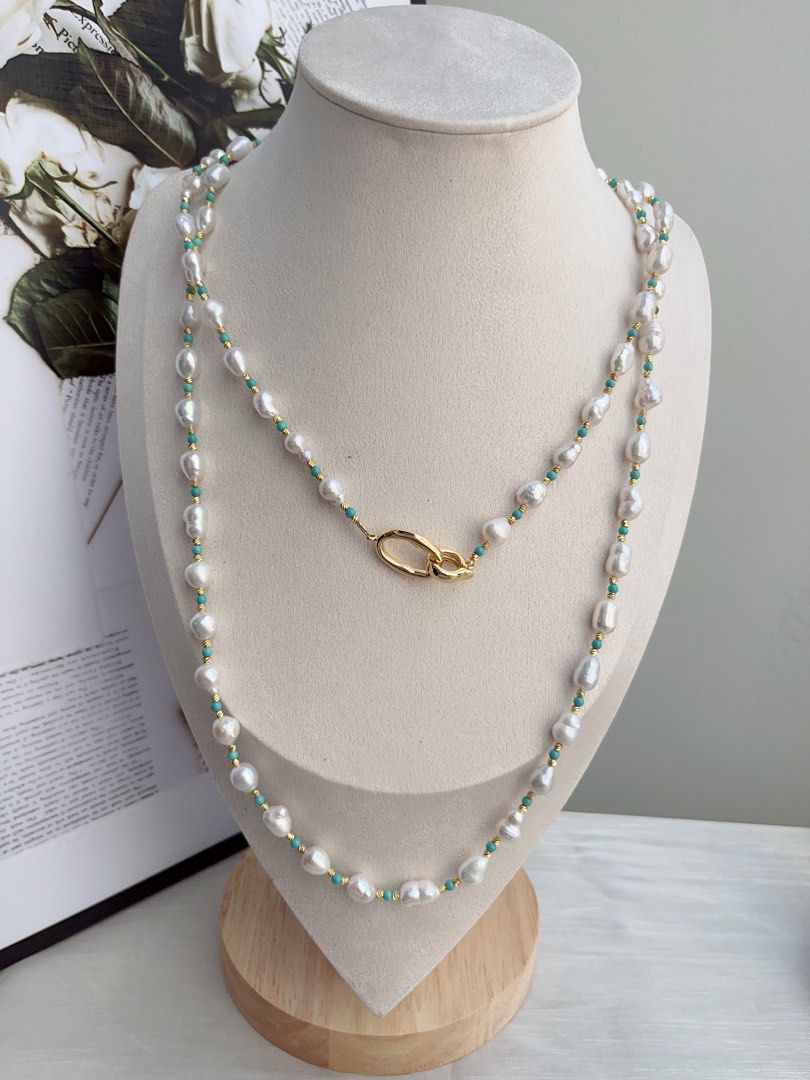 #PN876 Freshwater Pearl Necklace | 110cm Long Sweater Necklace | Turquoise | Various Wearing | Blue Summer| Baroque | Gift 🎁 for Loved Ones