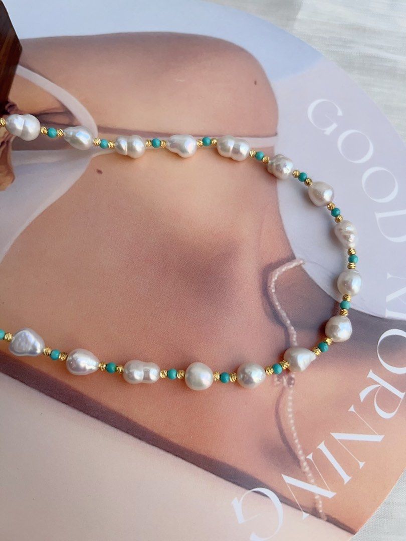 #PN876 Freshwater Pearl Necklace | 110cm Long Sweater Necklace | Turquoise | Various Wearing | Blue Summer| Baroque | Gift 🎁 for Loved Ones
