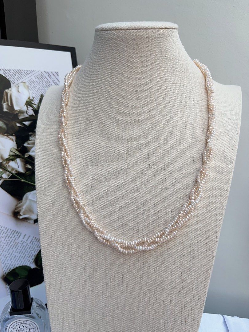 #PN880 Freshwater Pearl Necklace | 3-layer Braided | Detachable Fishtail Baroque Pendant | Lustrous | Baby Baroque | 56cm Long| Elegant & Classic | Simplicity | Anniversary Gift 🎁 Choice