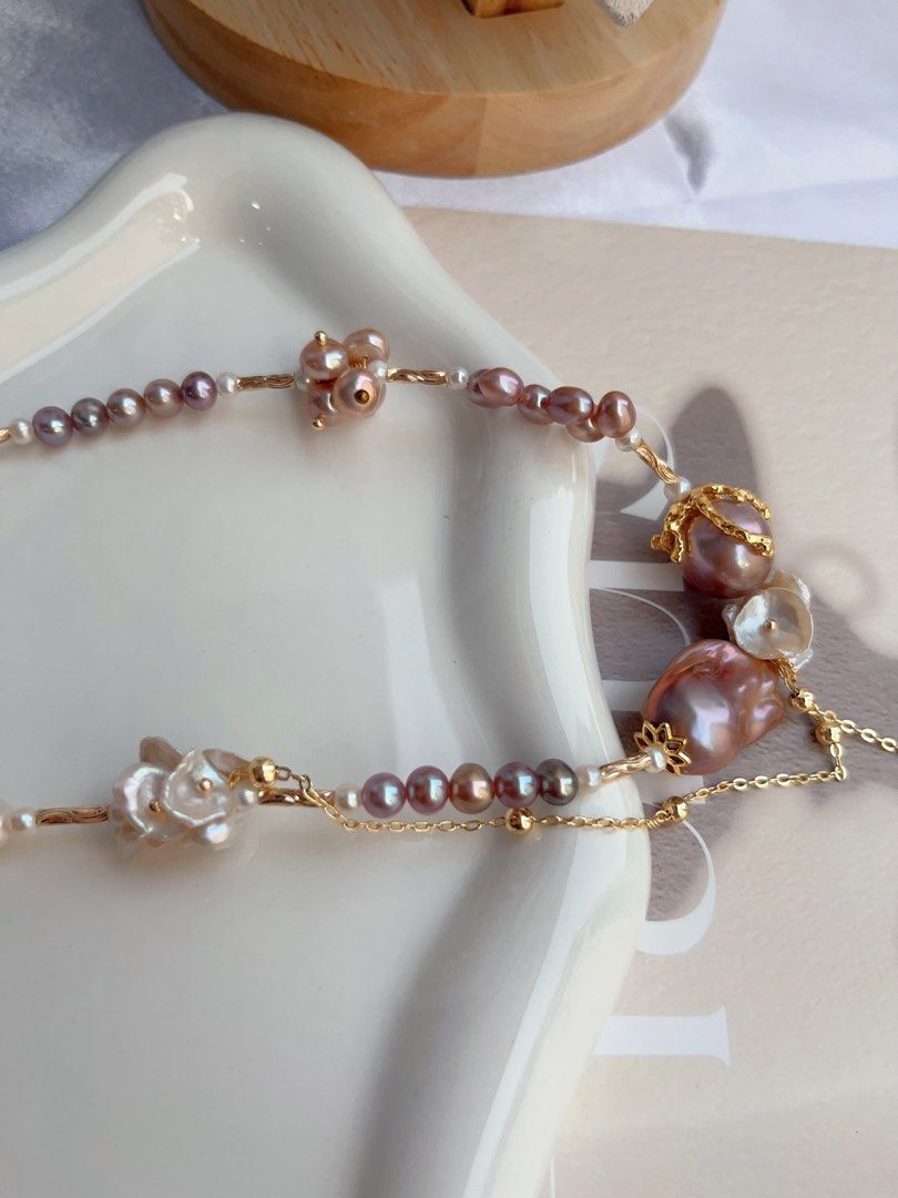 #PN885 [Floral Series] Freshwater Pearl Necklace | Dangling Design | Fishtail Baroque | Wheat Ear Structure | Original Design | Avocado Lustre | A Statement of Pure Grace| Perfect for Gift 💝