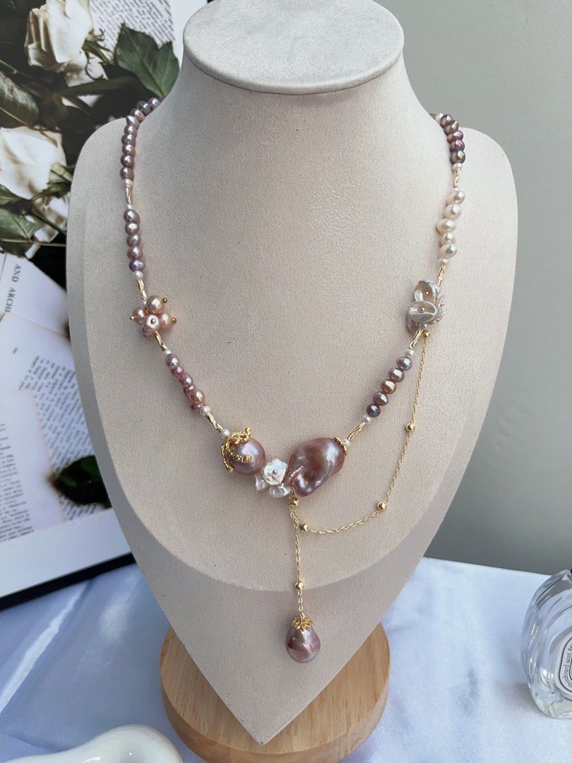#PN885 [Floral Series] Freshwater Pearl Necklace | Dangling Design | Fishtail Baroque | Wheat Ear Structure | Original Design | Avocado Lustre | A Statement of Pure Grace| Perfect for Gift 💝