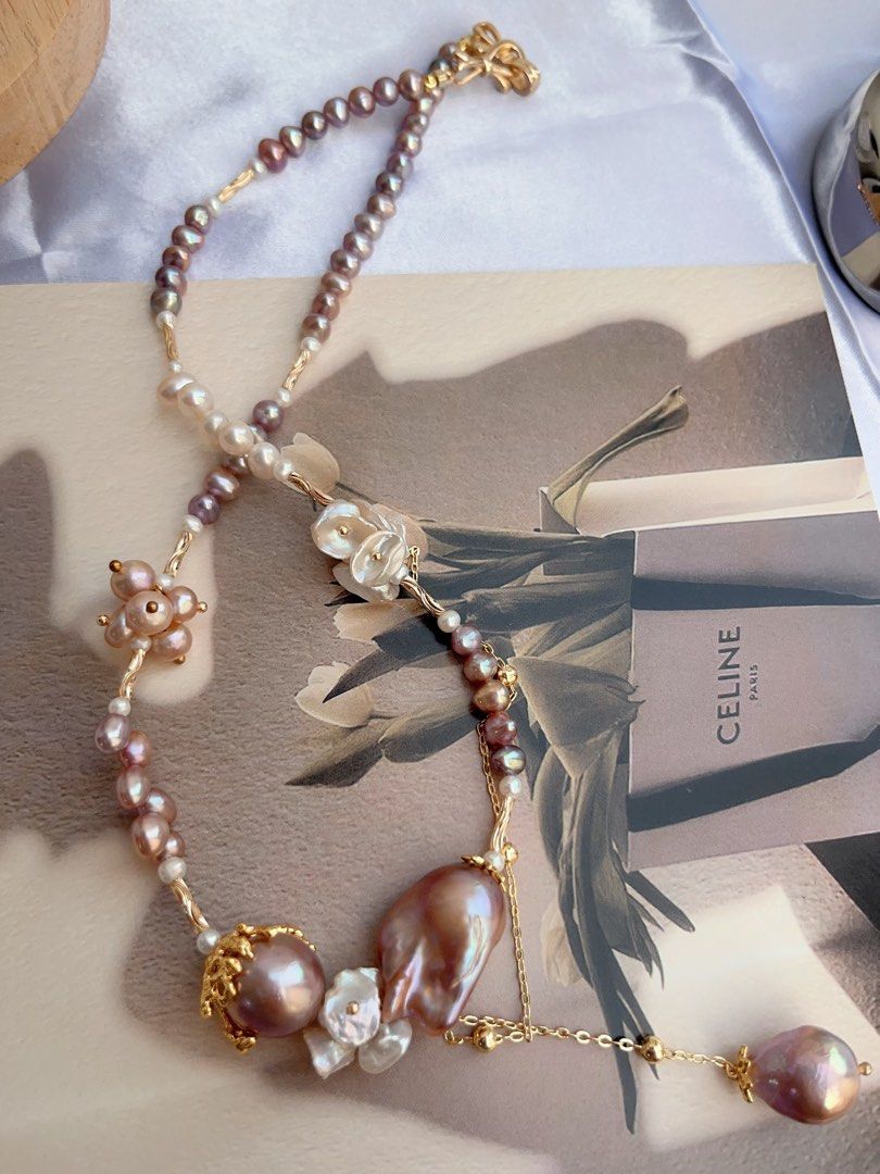 #PN885 [Floral Series] Freshwater Pearl Necklace | Dangling Design | Fishtail Baroque | Wheat Ear Structure | Original Design | Avocado Lustre | A Statement of Pure Grace| Perfect for Gift 💝