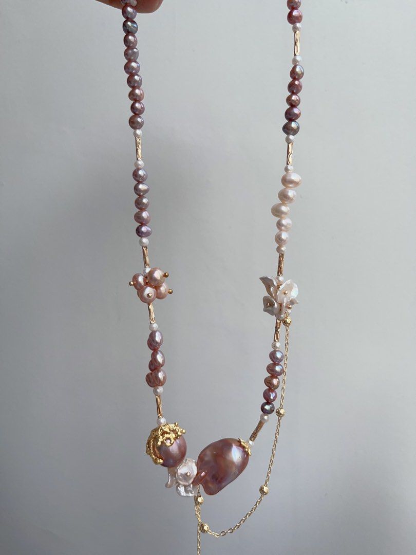 #PN885 [Floral Series] Freshwater Pearl Necklace | Dangling Design | Fishtail Baroque | Wheat Ear Structure | Original Design | Avocado Lustre | A Statement of Pure Grace| Perfect for Gift 💝