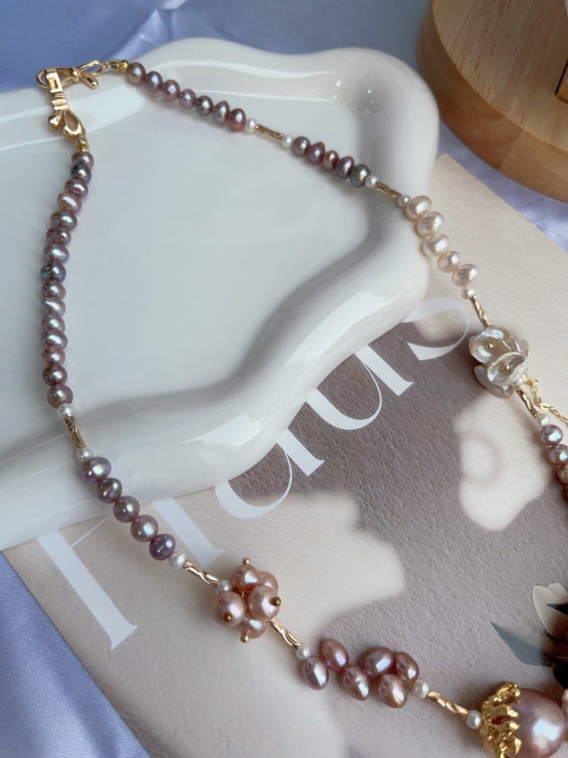 #PN885 [Floral Series] Freshwater Pearl Necklace | Dangling Design | Fishtail Baroque | Wheat Ear Structure | Original Design | Avocado Lustre | A Statement of Pure Grace| Perfect for Gift 💝