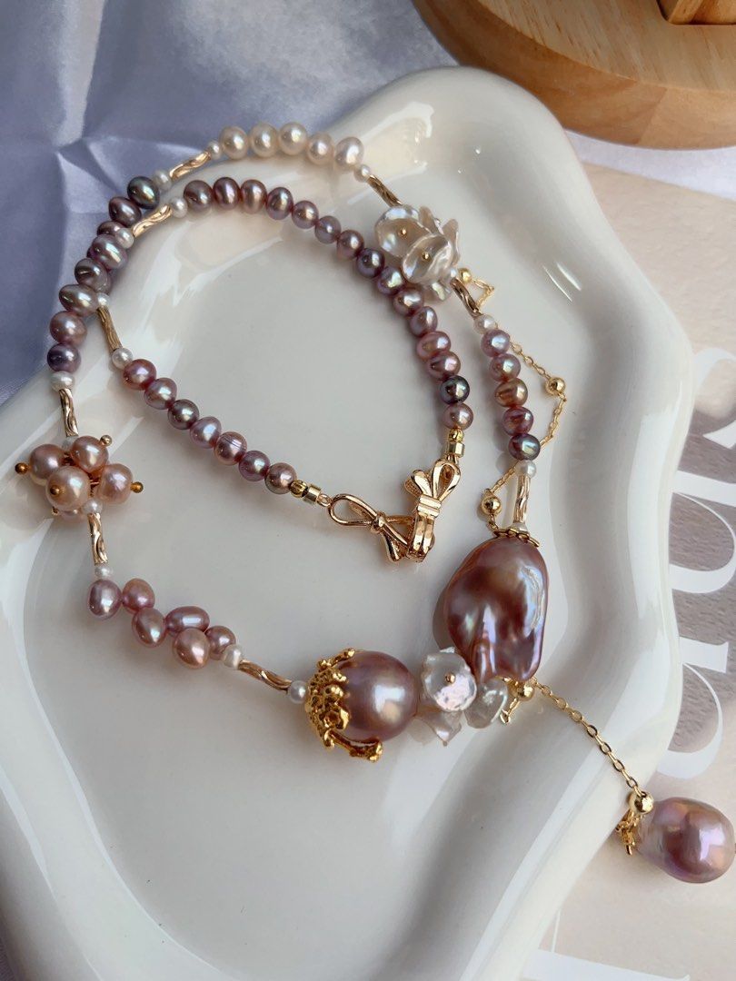 #PN885 [Floral Series] Freshwater Pearl Necklace | Dangling Design | Fishtail Baroque | Wheat Ear Structure | Original Design | Avocado Lustre | A Statement of Pure Grace| Perfect for Gift 💝