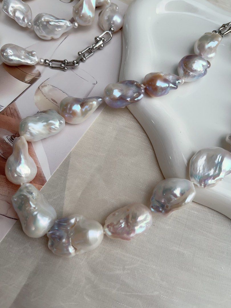 #PN888 Freshwater Pearl Necklace | Big Fishtail Baroque | Blue Cold Lustre| Excellent Lustre | Natural Flaws| Pearls Made to be Remembered| For Grand Wedding | Luxurious Gift 🎁