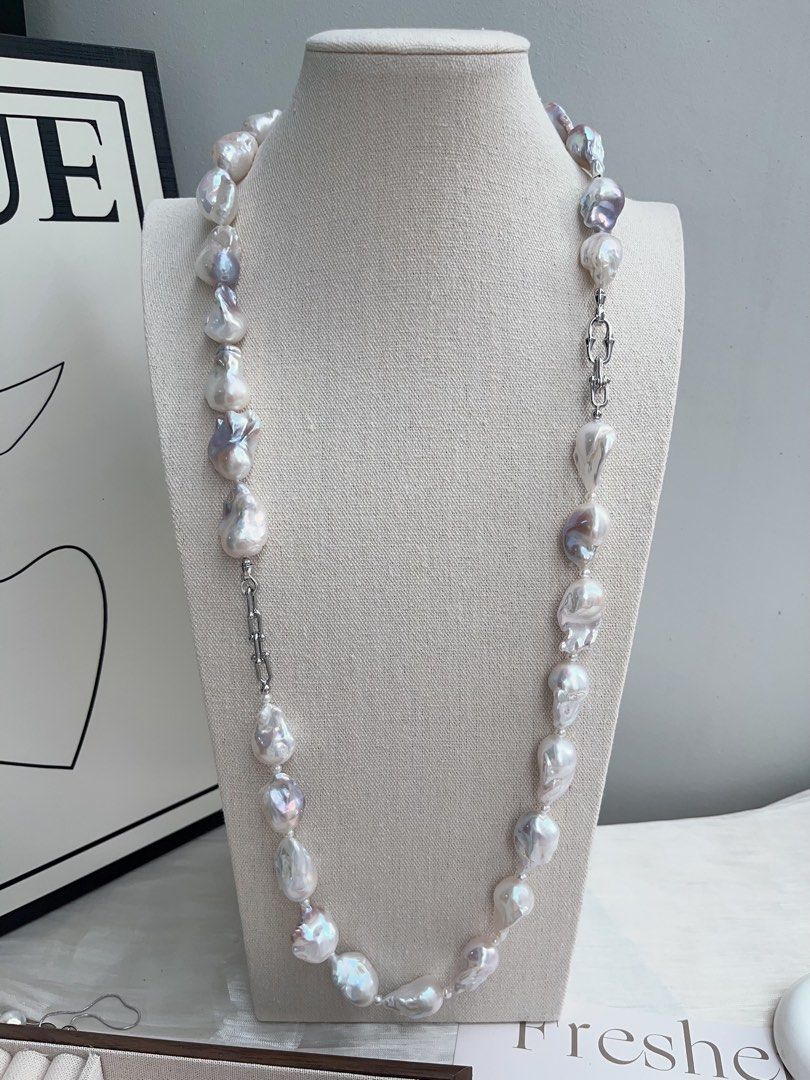 #PN888 Freshwater Pearl Necklace | Big Fishtail Baroque | Blue Cold Lustre| Excellent Lustre | Natural Flaws| Pearls Made to be Remembered| For Grand Wedding | Luxurious Gift 🎁