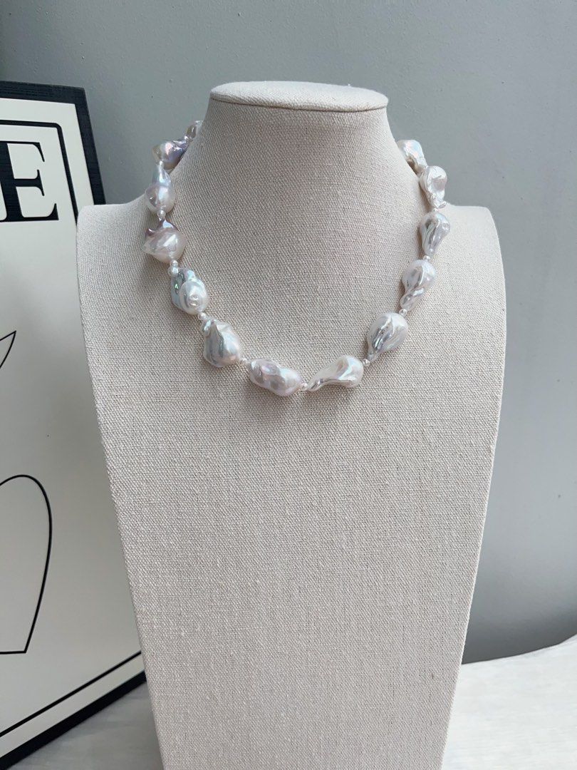 #PN888 Freshwater Pearl Necklace | Big Fishtail Baroque | Blue Cold Lustre| Excellent Lustre | Natural Flaws| Pearls Made to be Remembered| For Grand Wedding | Luxurious Gift 🎁