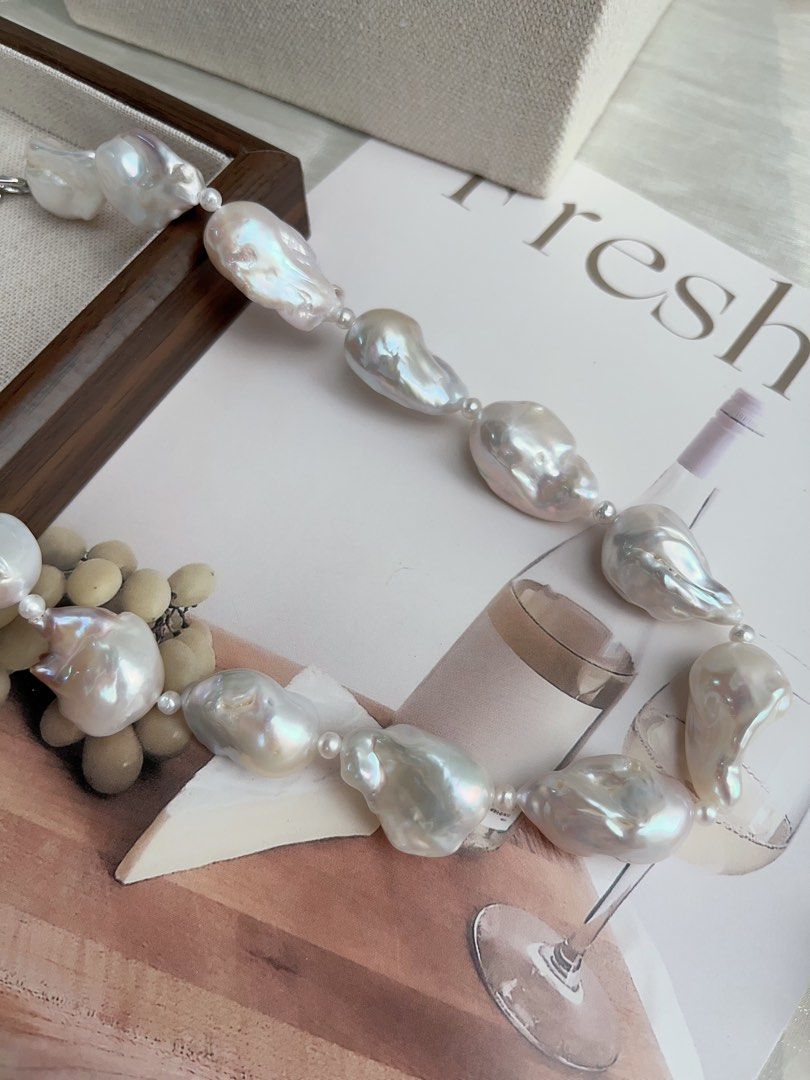 #PN888 Freshwater Pearl Necklace | Big Fishtail Baroque | Blue Cold Lustre| Excellent Lustre | Natural Flaws| Pearls Made to be Remembered| For Grand Wedding | Luxurious Gift 🎁