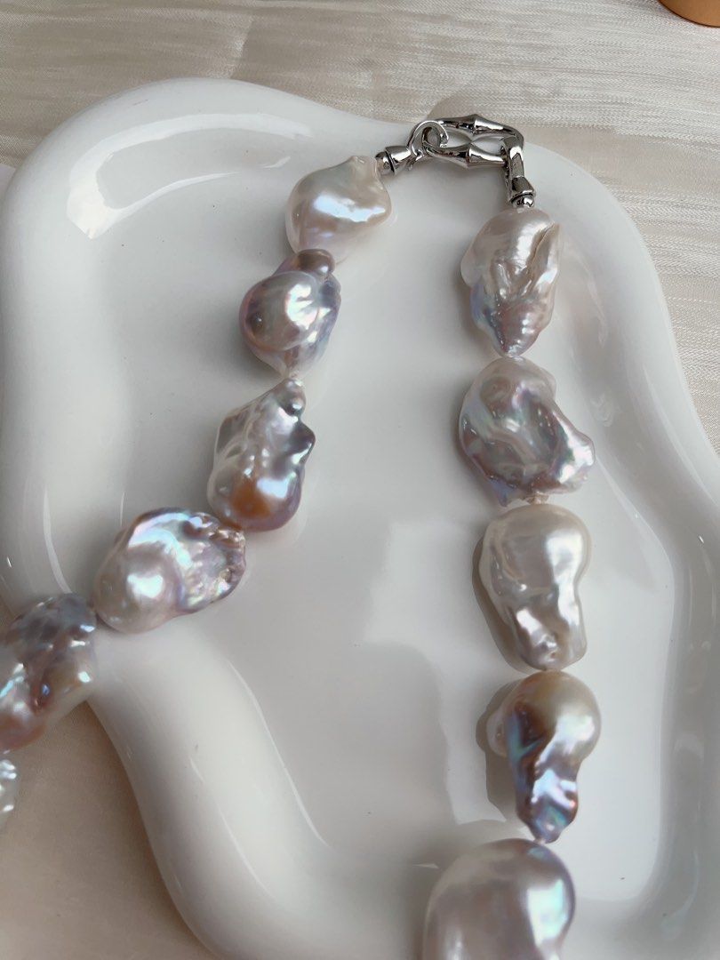 #PN888 Freshwater Pearl Necklace | Big Fishtail Baroque | Blue Cold Lustre| Excellent Lustre | Natural Flaws| Pearls Made to be Remembered| For Grand Wedding | Luxurious Gift 🎁