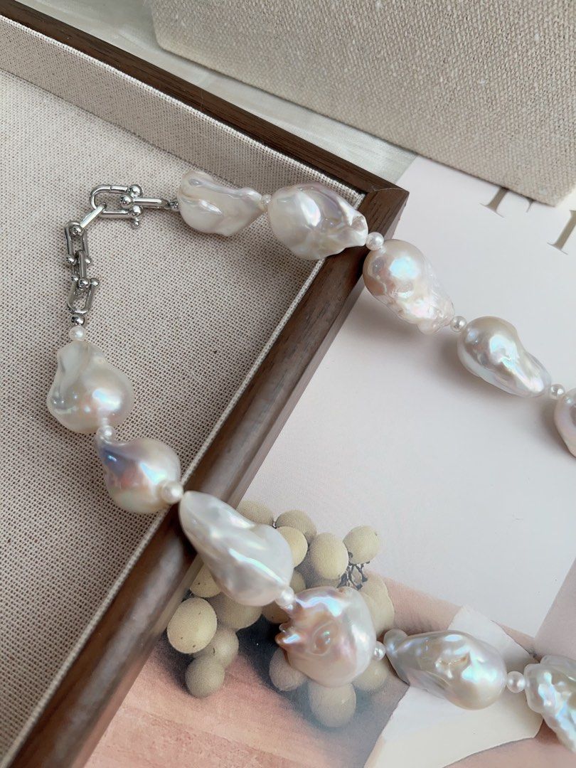 #PN888 Freshwater Pearl Necklace | Big Fishtail Baroque | Blue Cold Lustre| Excellent Lustre | Natural Flaws| Pearls Made to be Remembered| For Grand Wedding | Luxurious Gift 🎁